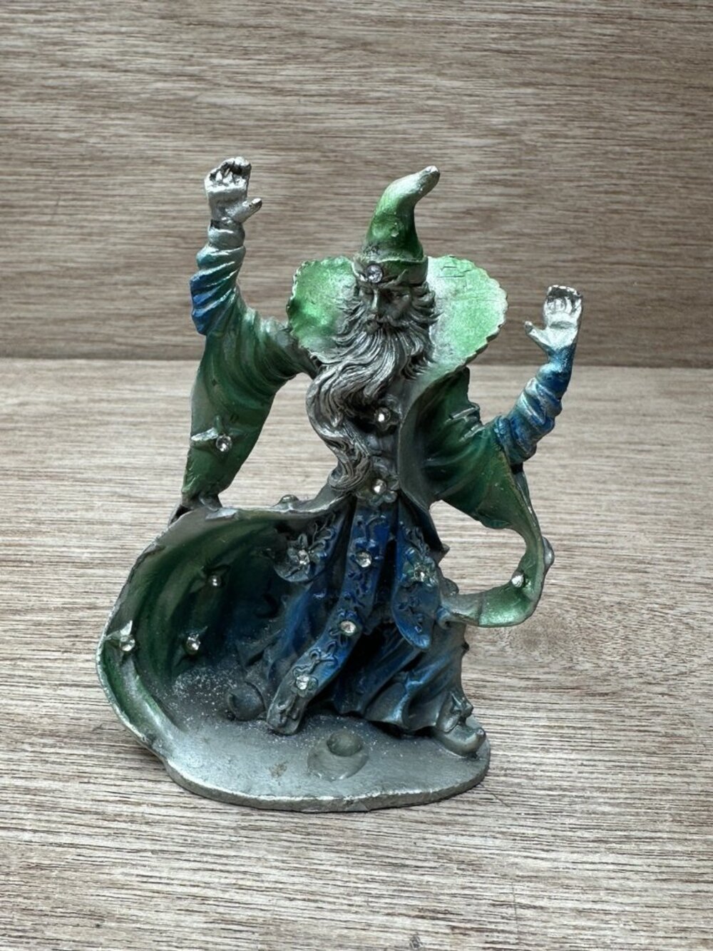 Vintage Wizard Hand Painted Pewter Statue  4”